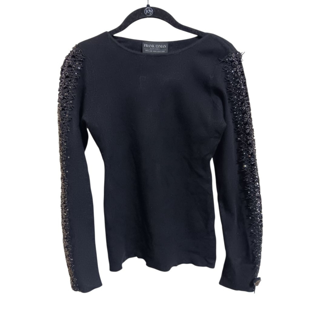 Frank Lyman Montreal Design Collection Embellished Knit Sweater in Black Onyx - Picture 4 of 8
